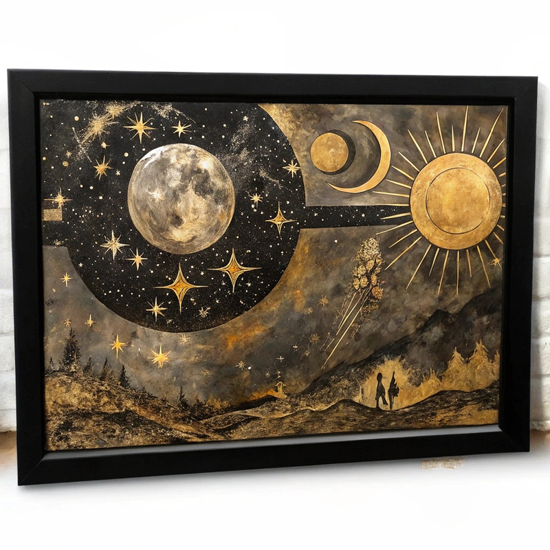 Celestial Harmony Moon Sun and Stars Art Print Night Sky Print Astrology Art (2)