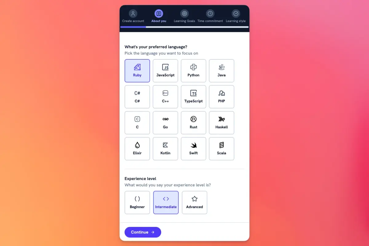 Mobile onboarding view