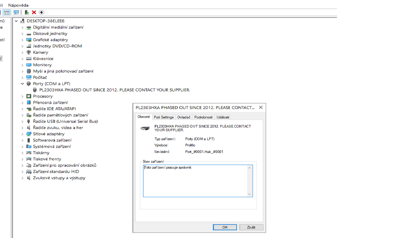 nastavení portu com