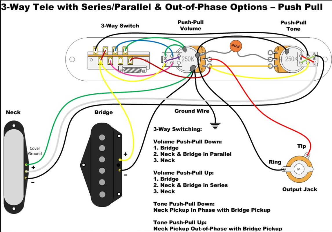 4way telecaster push/pull配線 4 Way Tele Mod using a Push/Pull switch - YouTube