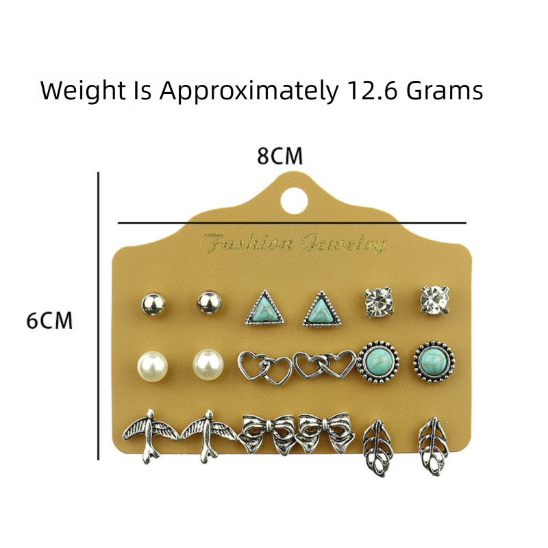 Elosung 9-Pair Women's Silver-Tone Stud Earring Set