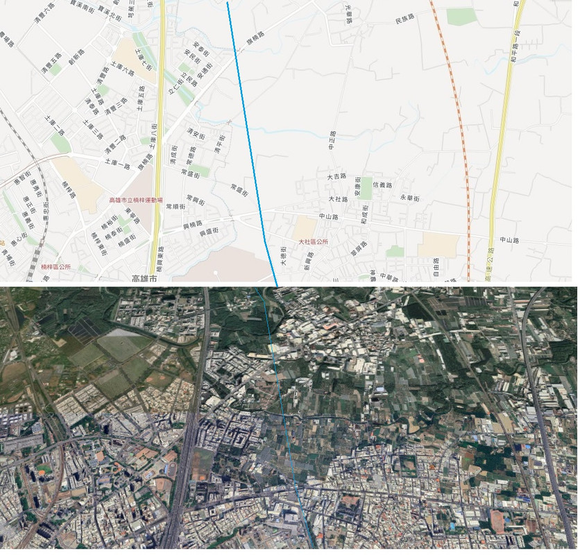 大社3D衛星From2023yGoogleMap雙圖