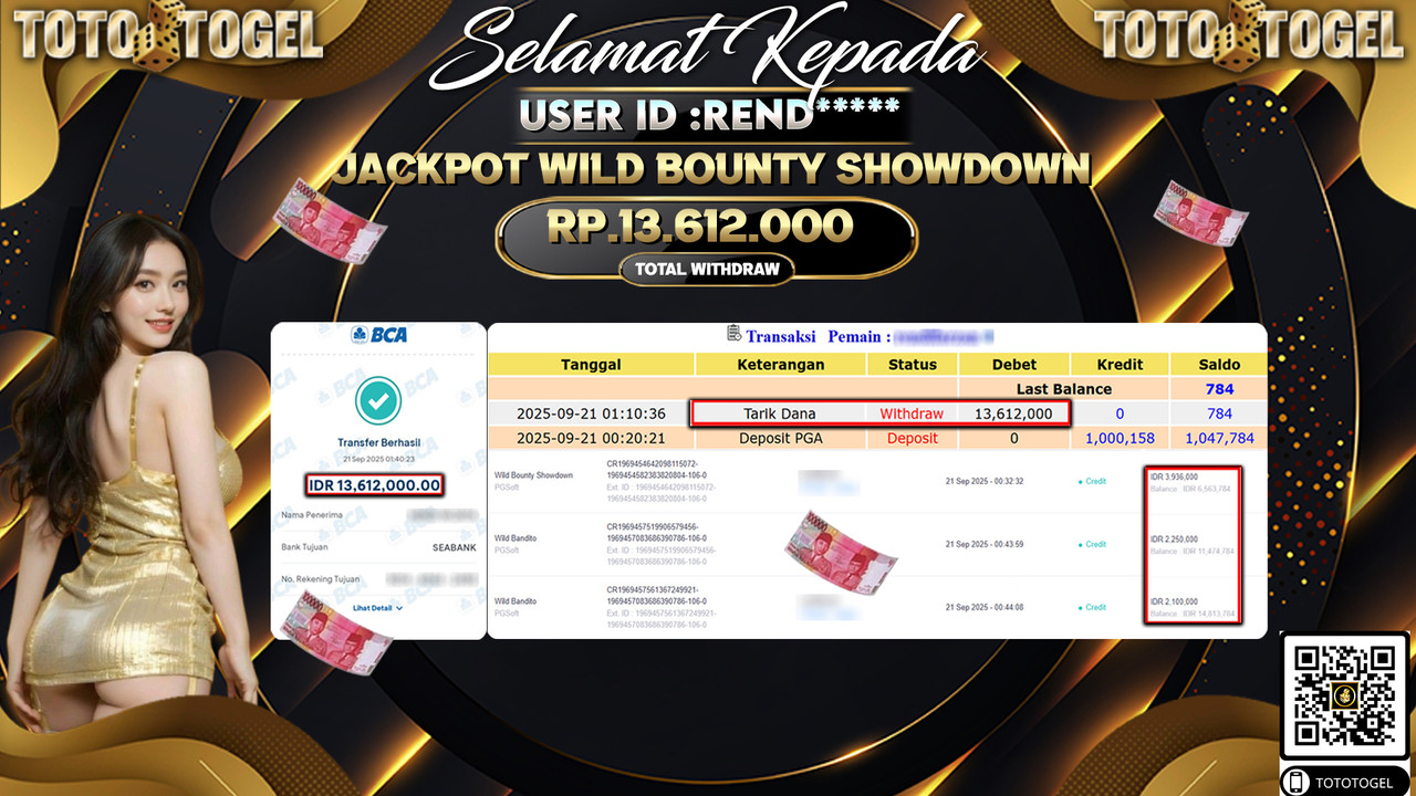 Bukti Pembayaran Jackpot Permainan Slot Wild Bounty ShowDown ID:REND*** LUNAS