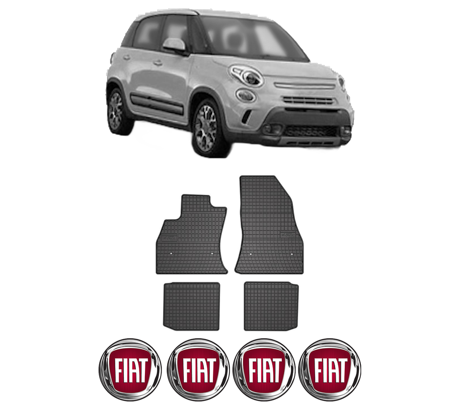 Set covorase presuri FIAT 500L (351_, 352_) din 2012-2018, auto, din cauciuc thermoplastic, 4 Stickere auto cu FIAT