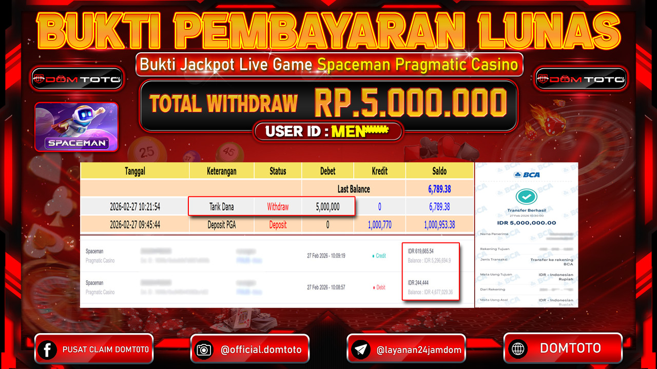 JACKPOT LIVE GAME Spaceman 27 FEBRUARI 2026