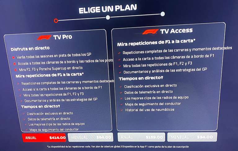F1 TV Pro Subscripción anual por $ 414 pesos con la app de F1 TV de Roku. 
