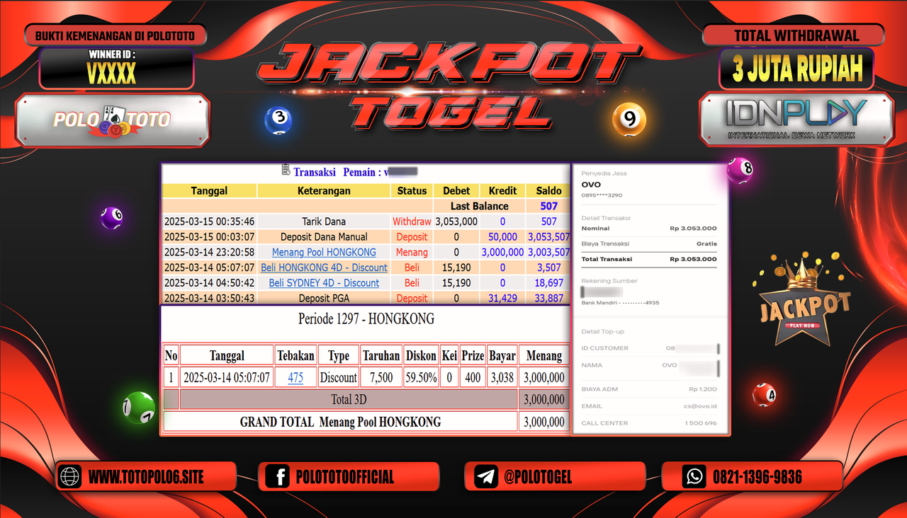 POLOTOTO JACKPOT TOGEL PASARAN HONGKONG Rp.3.053.000,-