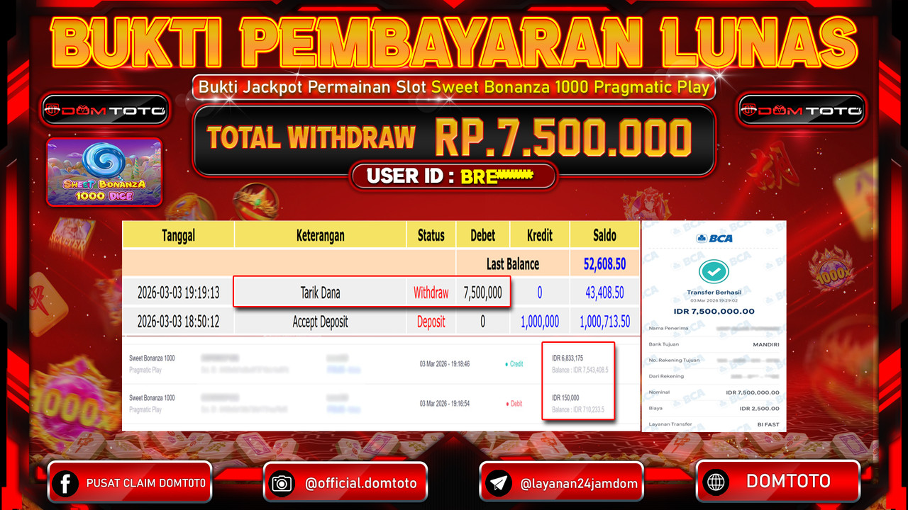JACKPOT SLOT Sweet Bonanza 1000 Pragmatic Play 03MARET 2026