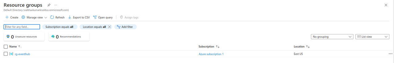 resource group event hub