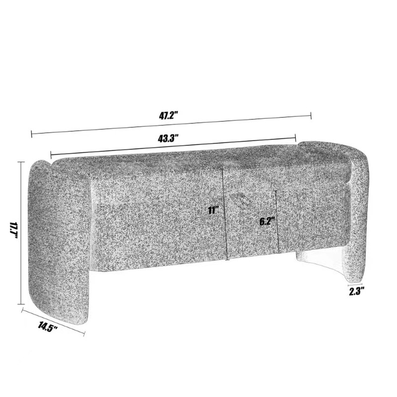 Gray Chenille Ottoman Oval Storage Bench for Living Room, Entryway & Bedroom - Picture 2 of 8