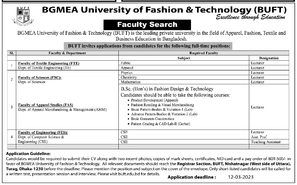 BUFT Job Circular 2025