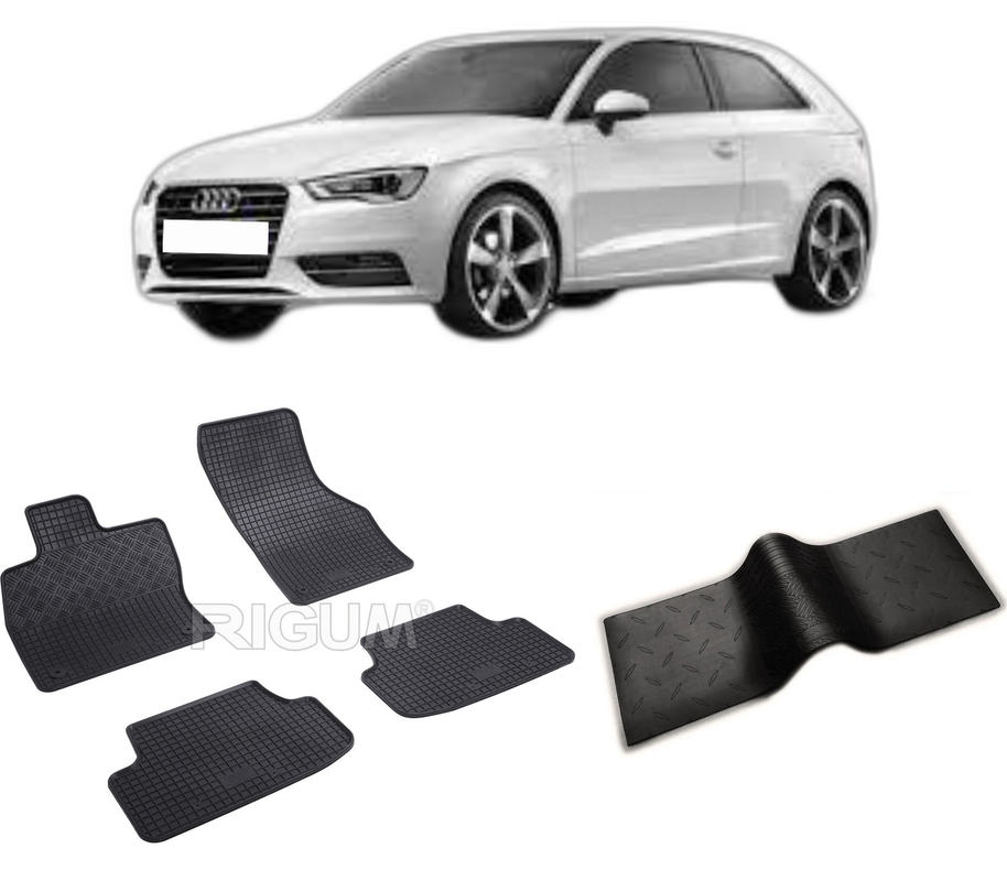 Set covorase auto AUDI A3 8V din 08.2012-03.2020, cu covoras tunel median, CAROSERIE SPORTBACK, Presuri cauciuc 100%, compatibil cu autoturismul AUDI A3 8V, Rigum