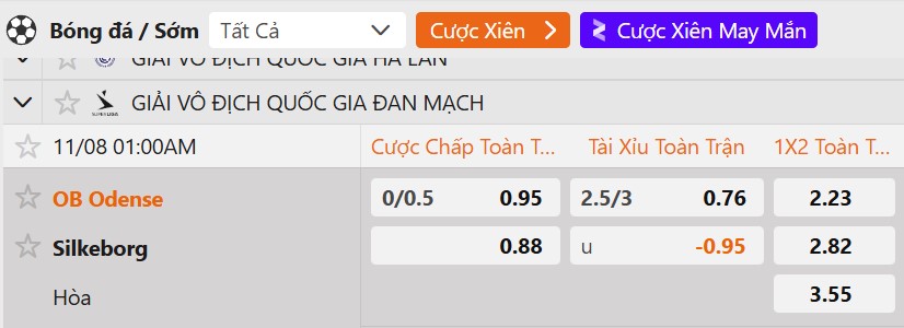 Tỷ lệ kèo Odense BK vs Silkeborg IF