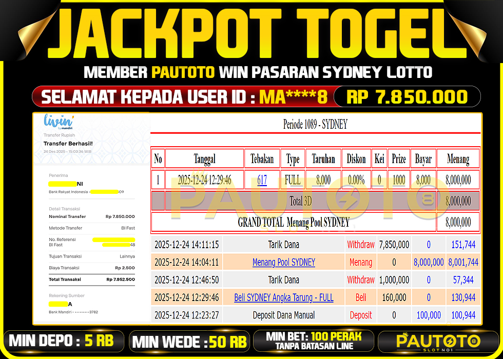 BUKTI JACKPOT LUNAS PAUTOTO