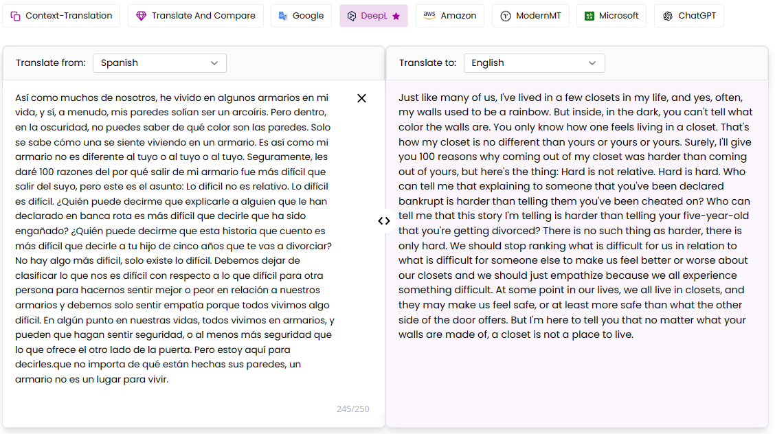 Spanish to English translation of DeepL
