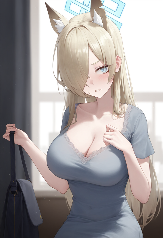 depth of field, 1girl, kanna (blue archive), collarbone cleavage, short sleeves, s-194549694