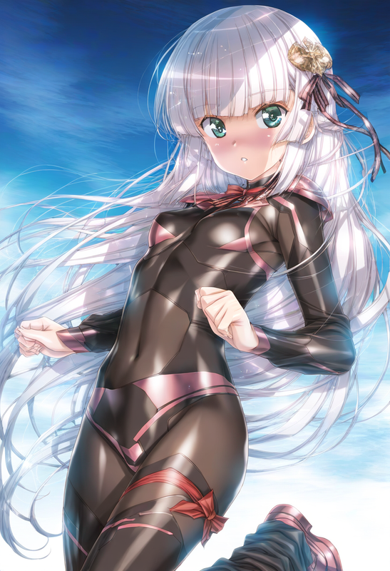 1girl, urushihara satoshi, aqua eyes, long hair, hime cut, white hair, {short ba s-1275356449