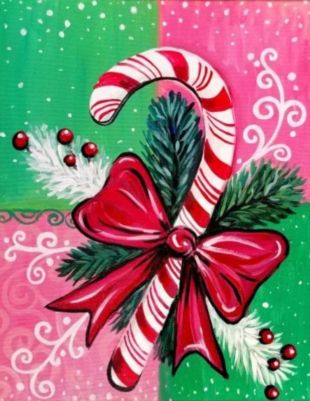 Dec 17th 10am Candy cane 9x12 canvas and white sharpie or white paint pen