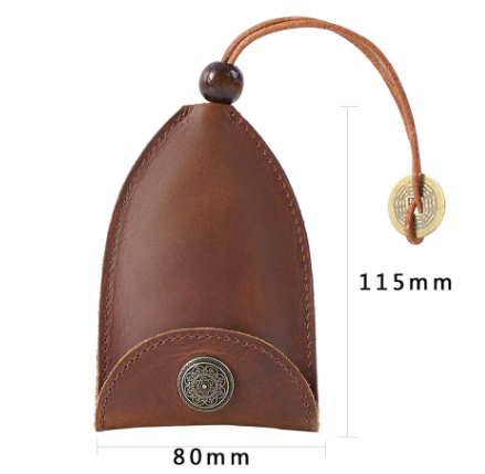 Brown Vintage Crazy Horse Leather Key Organizer - Handmade Pull-Out Car Key Case & Home Key Holder with Retro Coin Charm
