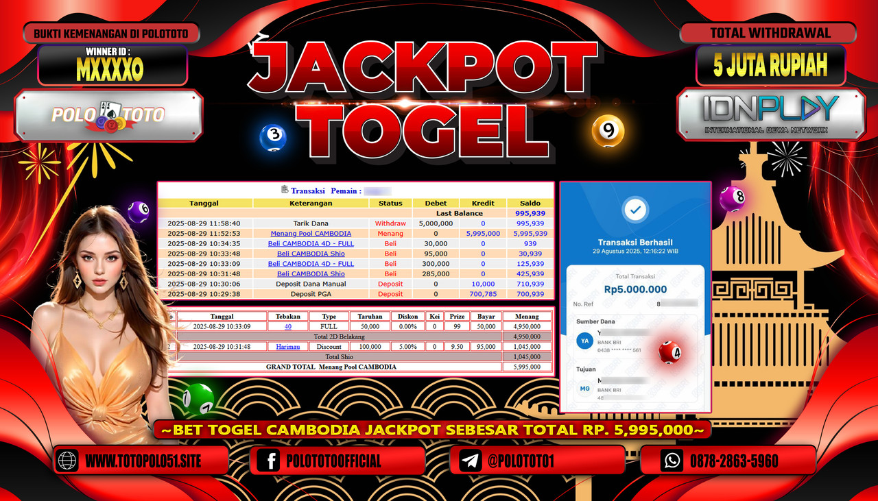 POLOTOTO JACKPOT TOGEL POOL CAMBODIA Rp.5.000.000,- LUNAS