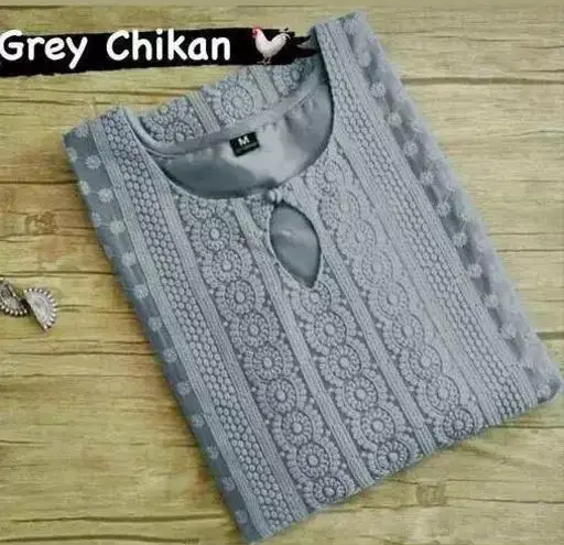 Trendy Chikan Embroidery Georgette Kurti Color Grey (R109)