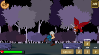 Healfeller gameplay showing the main character navigating through a dark forest