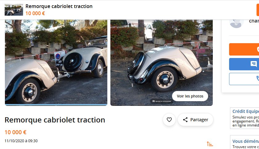 Remorque cabriolet Traction