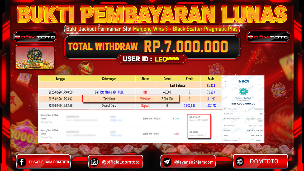 JACKPOT SLOT Mahjong Wins 3 - Black Scatter Pragmatic Play 20 FEBRUARI 2026