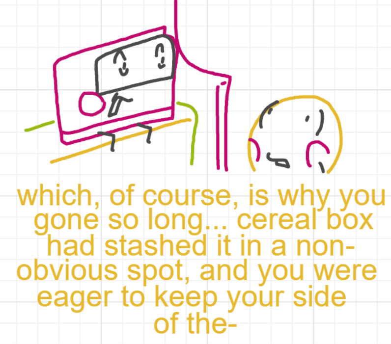A panel from A Murder On The, episode six of the Board Boards object show by Furretwalk/WalkingFurret.