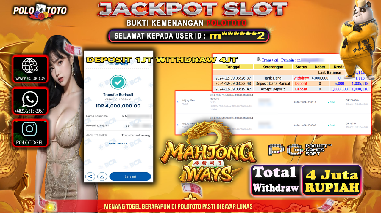 POLOTOTO JACKPOT SLOT MAHJONG WAYS Rp.4,000.000,-