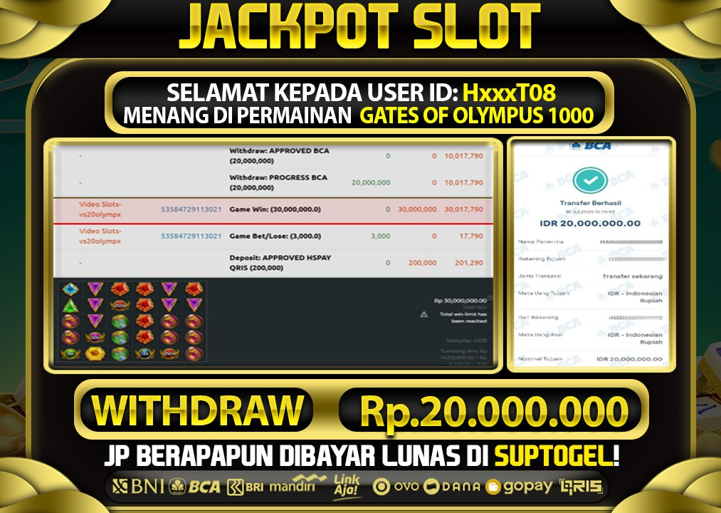  BUKTI KEMENANGAN 18 JULY 2025 MENANG DI PERMAINAN GATES OF OLYMPUS 1000 TOTAL WD 20 JUTA