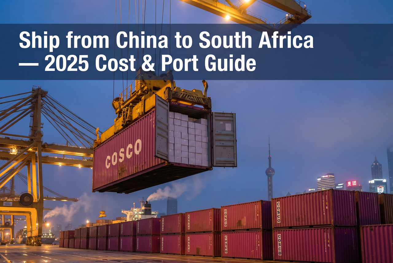 COSCO 40ft High Cube container being lifted by yellow gantry crane at South African port terminal