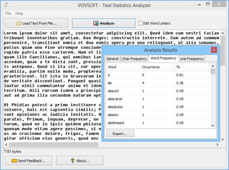 VovSoft Text Statistics Analyzer 3.0