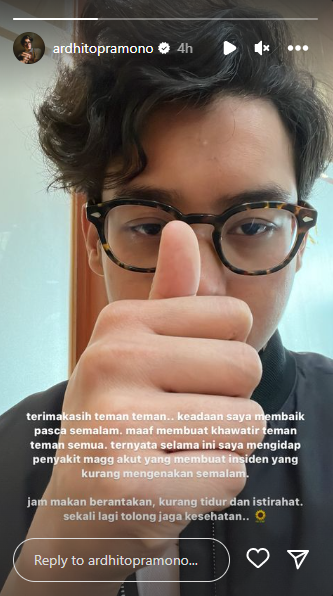 Ardhito Pramono mengungkapkan kondisi setelah sempat pingsan di atas panggung.