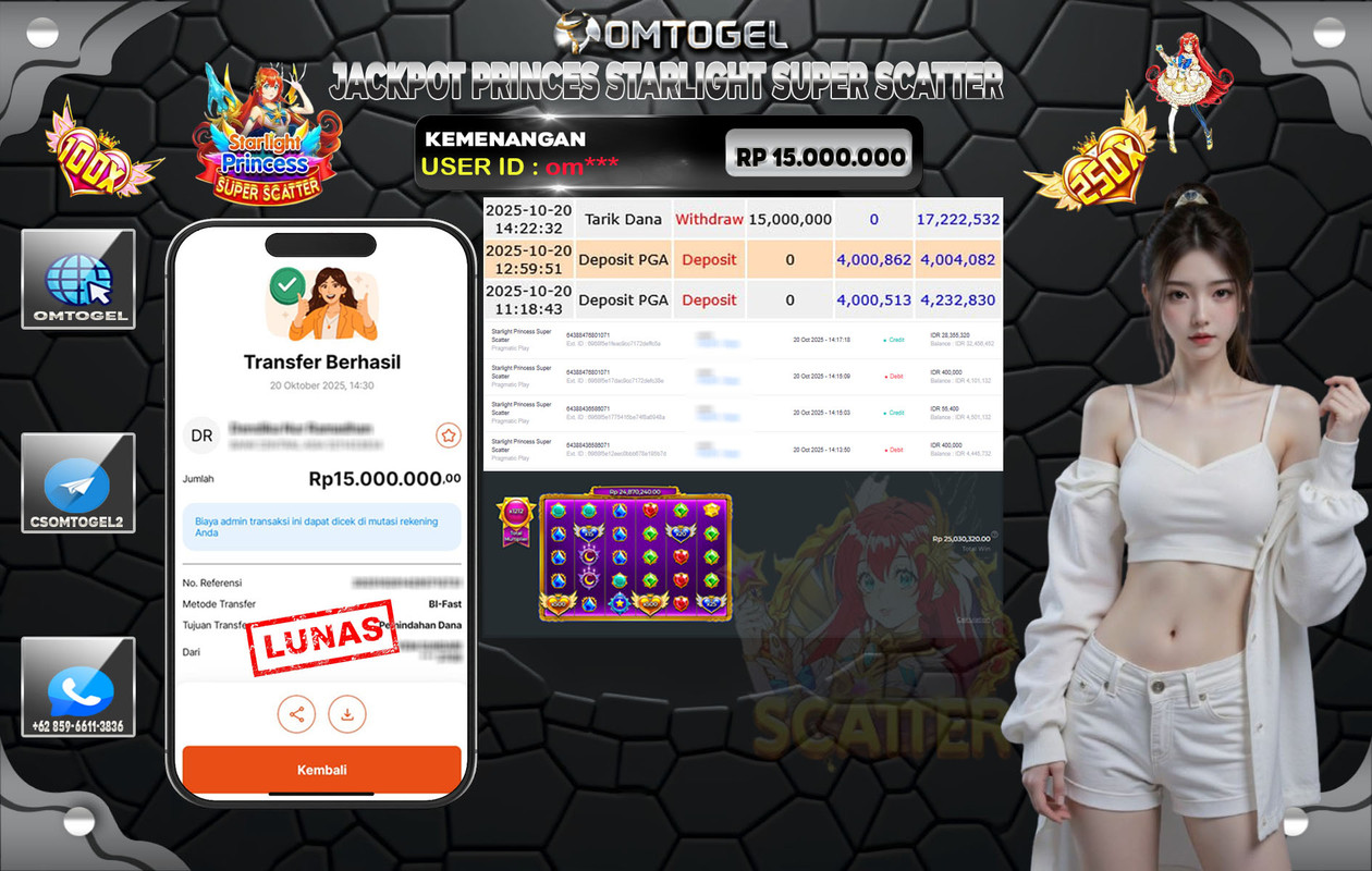 OMTOGEL JACKPOT PRAGMATIC PLAY STARLIGHT PRINCESS SUPER SCATTER 15 JUTA DI BAYAR LUNAS ,-
