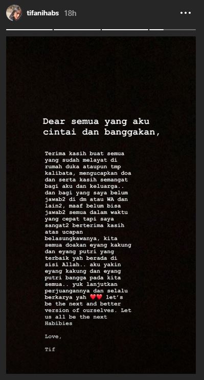 Ucpaan terima kasih Tifani Habibie