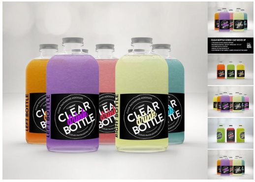 Clear Bottles with Screw Caps Packaging Mockup