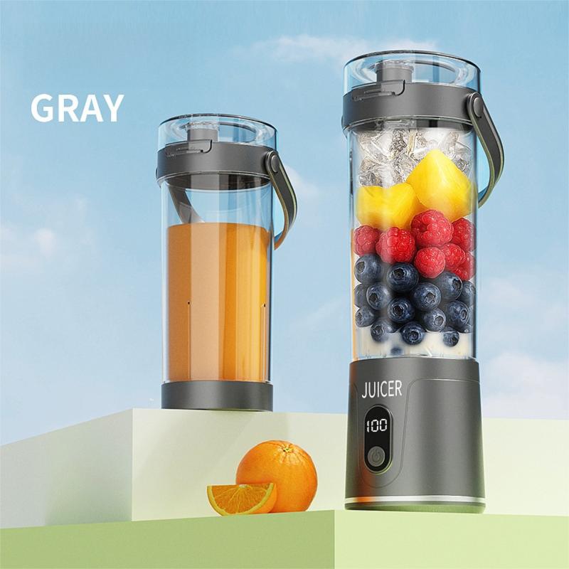 Gray Portable 600ml Wireless Juicer Blender with 12-Leaf Blades - 20,000 RPM High-Speed Smoothie Maker & Self-Cleaning Personal Blender for Travel and Home