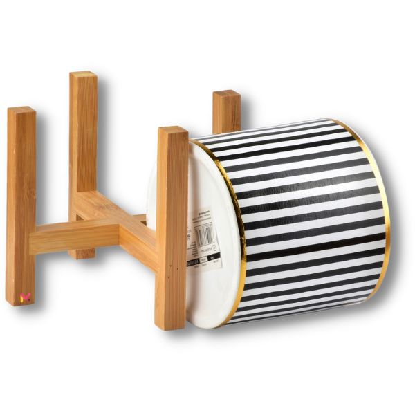 Ghiveci ceramic pentru flori Luxury cu suport din lemn, Ø 12,5, Inaltime 16.5 cm, Alb / Negru / Auriu - Ghivece pentru flori - Mercaton Store