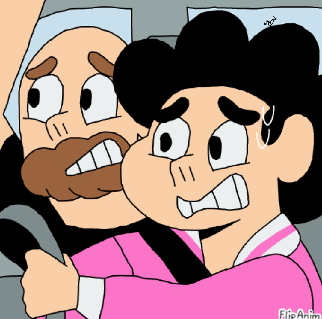 Steven and Greg sitting in a car, nervous