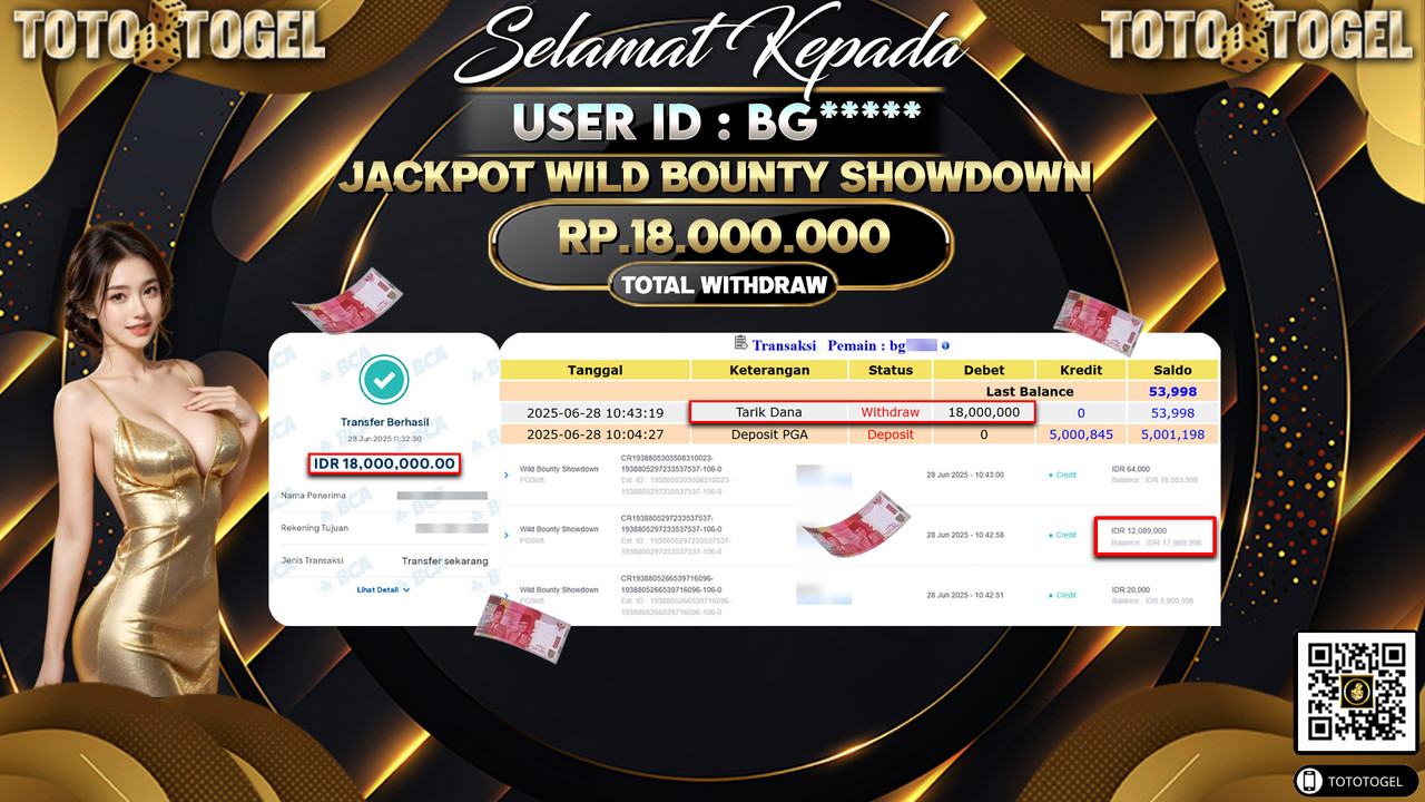 Bukti Pembayaran Jackpot Permainan Slot Wild Bounty Showdown ID:BG***** LUNAS