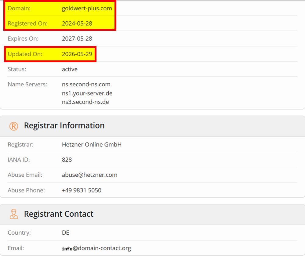 www goldwert plus com Dom Reg vom 28 Mai 2024 updated 29 Mai 2026