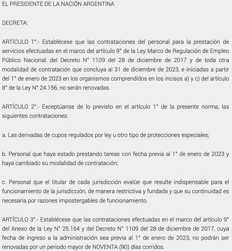 Empleados - Milei arremete contra trabajadores argentinos y ordena el despido de 7000 empleados públicos Decreto