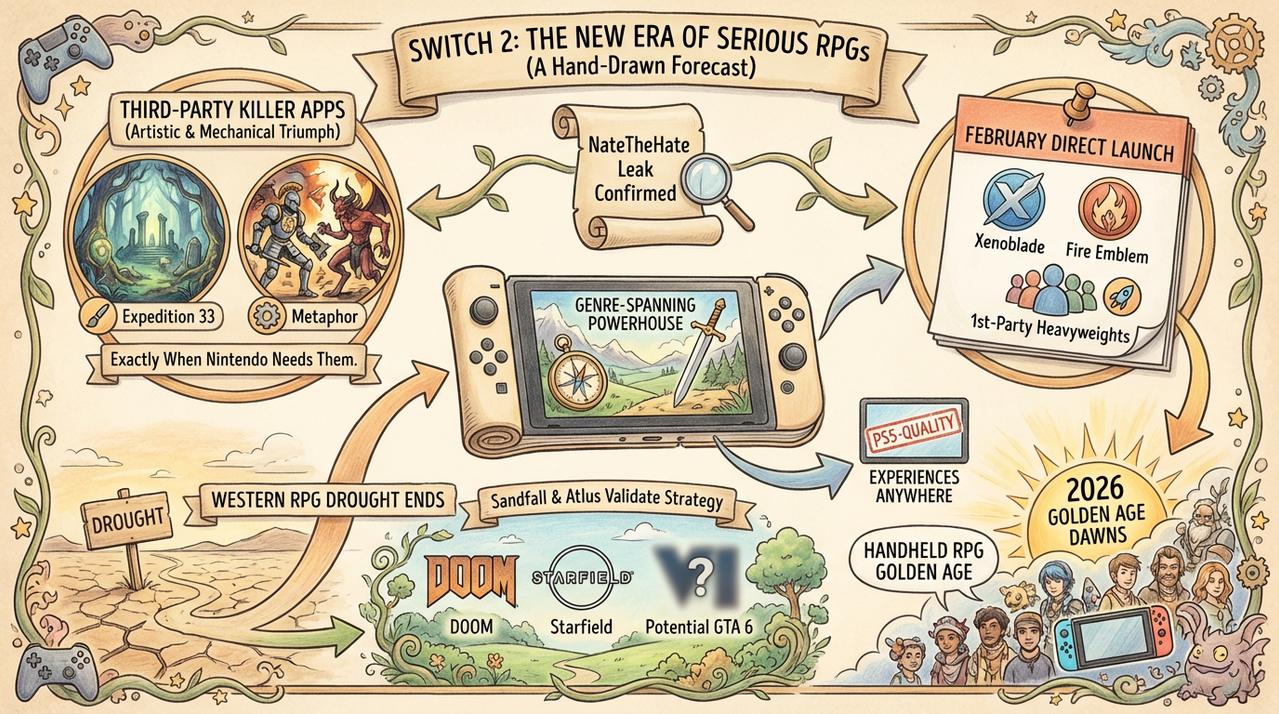 Nintendo Switch console with RPG game running on screen