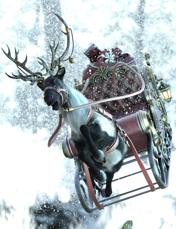  Reindeer Poses for Daz Horse 3 and Sleigh