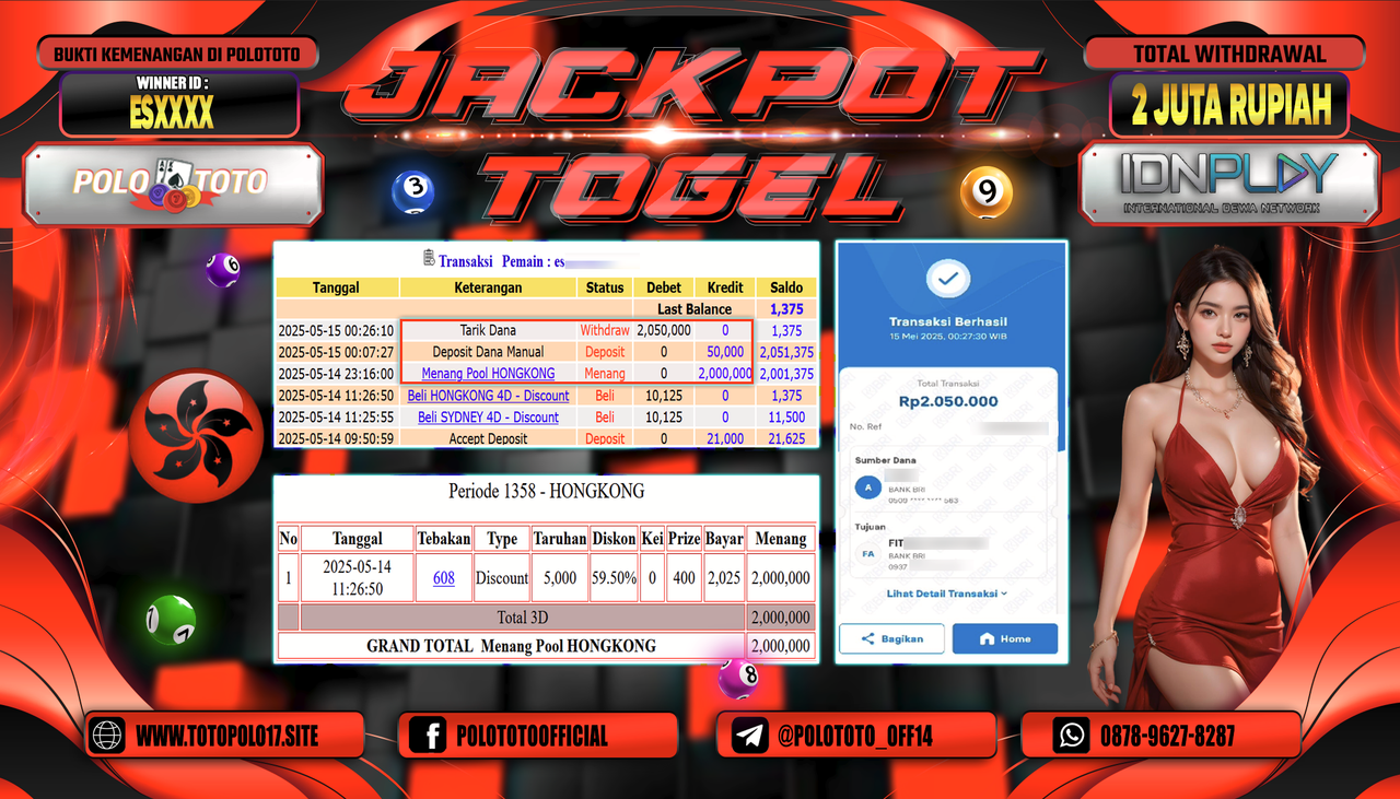 POLOTOTO JACKPOT TOGEL HONGKONG LOTTO Rp.2.050.000,-