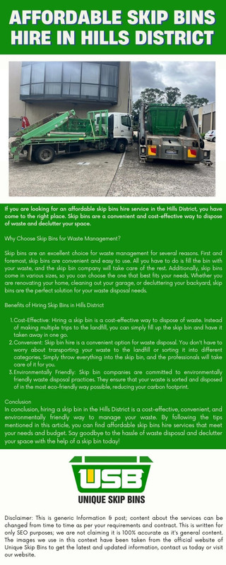 Affordable Skip Bins Hire in Hills District