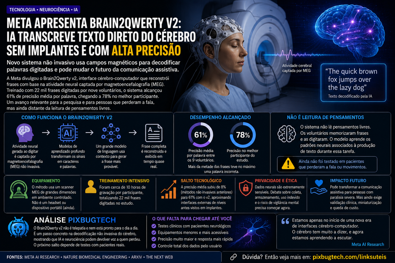 Meta transforma atividade cerebral em texto sem implante, mas ainda está longe de “ler pensamentos”