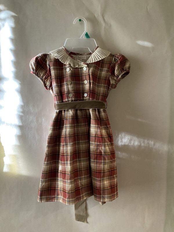 AMAIA ELENI GIRLS DRESS RUST BEIGE TARTAN DRESS 5Y RED PLAID