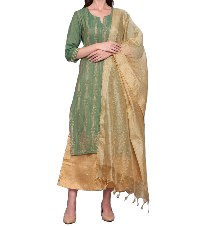 Chanderi Dupatta Gold Toned Striped with Zari Veil Stole Neck Scarf For Women's - Picture 10 of 46
